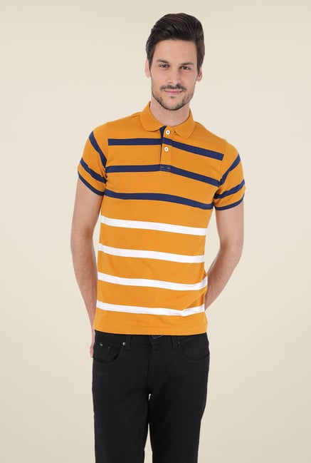 Basics Mustard Striped Polo T-shirt Basics Mustard Striped Polo T-shirt