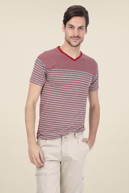 Basics Maroon Striped T-shirt Basics Maroon Striped T-shirt