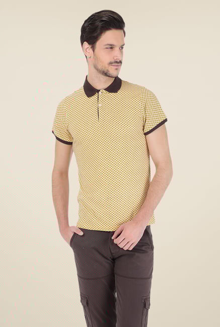 Basics Mustard Printed Polo T-shirt Basics Mustard Printed Polo T-shirt