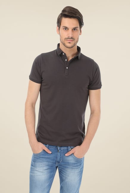 Basics Muscle Fit Charcoal Polo T-shirt Basics Muscle Fit Charcoal Polo T-shirt