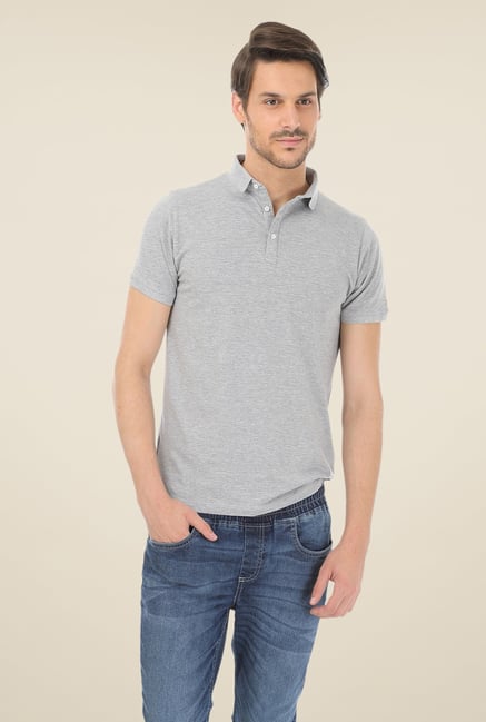 Basics Muscle Fit Grey Polo T-shirt Basics Muscle Fit Grey Polo T-shirt