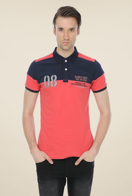 Basics Coral Solid Polo T-shirt Basics Coral Solid Polo T-shirt