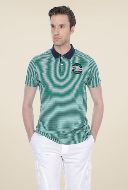 Basics Green Striped Blend Polo T-shirt Basics Green Striped Blend Polo T-shirt