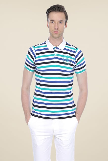 Basics Multicolor Striped Shirt Collar Polo T-shirt Basics Multicolor Striped Shirt Collar Polo T-shirt