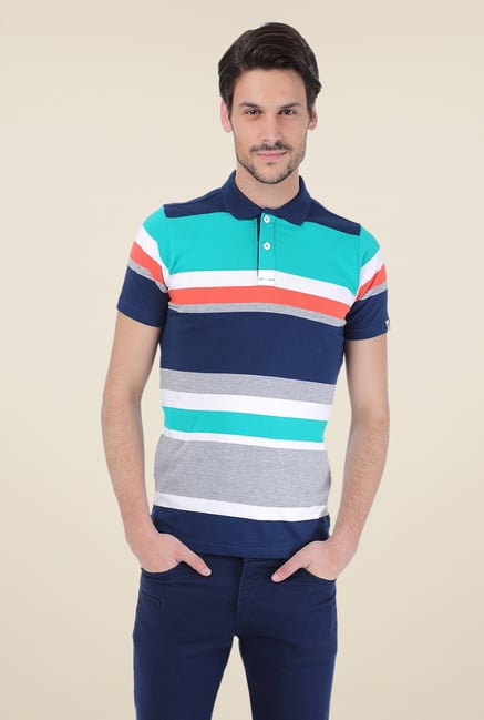 Basics Multicolor Striped Cotton Short Sleeve Polo T-shirt Basics Multicolor Striped Cotton Short Sleeve Polo T-shirt