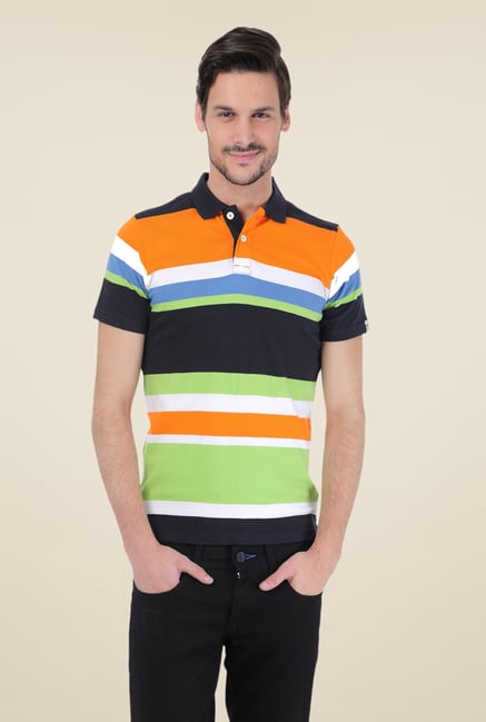 Basics Multicolor Striped Polo T-shirt Basics Multicolor Striped Polo T-shirt