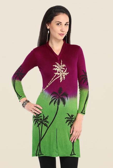 Ira Soleil Purple & Green Printed Kurti Ira Soleil Purple & Green Printed Kurti