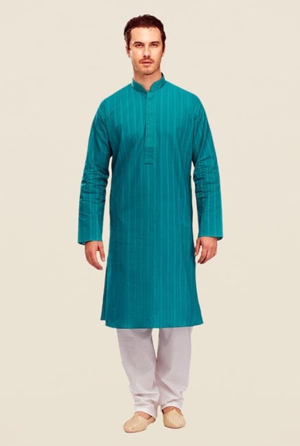 Manyavar Turquoise Cotton Kurta & Pyjama Manyavar Turquoise Cotton Kurta & Pyjama