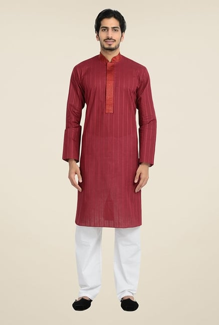 Manyavar Classic Maroon Cotton Kurta & Pyjama Manyavar Classic Maroon Cotton Kurta & Pyjama