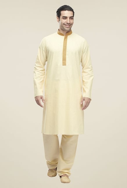 Manyavar Classic Beige Cotton Kurta & Pyjama Manyavar Classic Beige Cotton Kurta & Pyjama