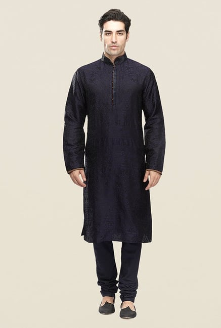 Manyavar Blue Brocade Kurta & Churidar Manyavar Blue Brocade Kurta & Churidar