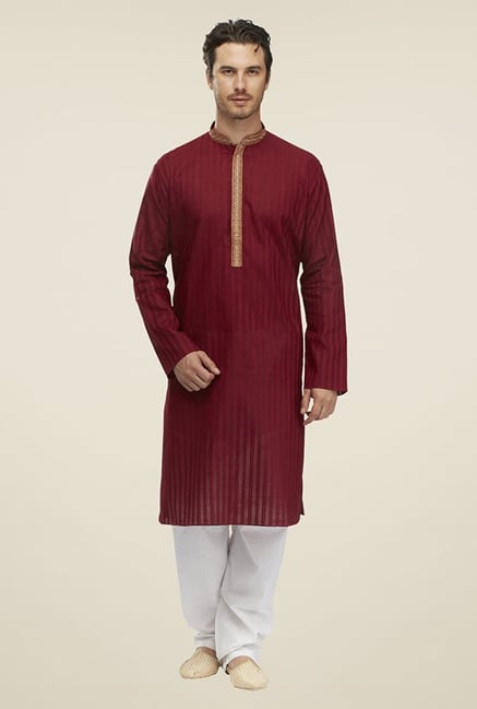 Manyavar Casual Maroon Kurta & Pyjama Manyavar Casual Maroon Kurta & Pyjama