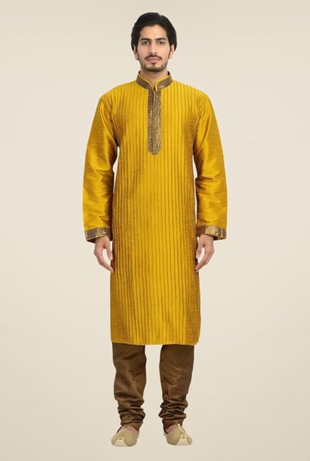 Manyavar Yellow Textured Kurta & Churidar Manyavar Yellow Textured Kurta & Churidar