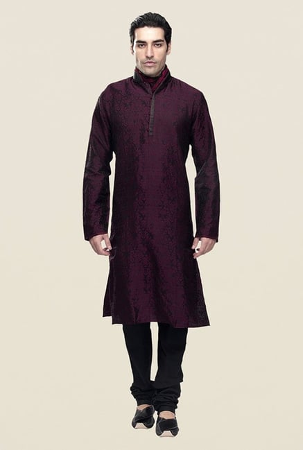 Manyavar Wine Brocade Kurta & Churidar Manyavar Wine Brocade Kurta & Churidar