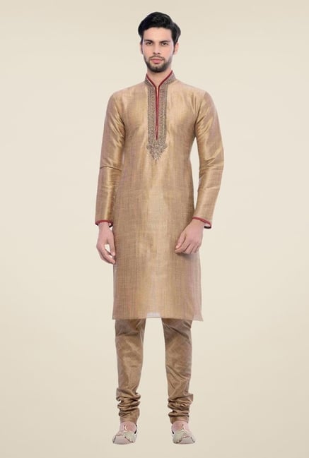 Manyavar Gold Textured Kurta & Churidar Manyavar Gold Textured Kurta & Churidar