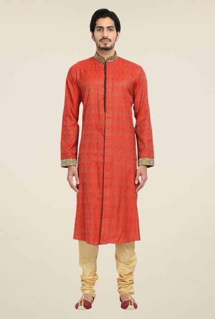 Manyavar Red Self Design Kurta & Churidar Manyavar Red Self Design Kurta & Churidar