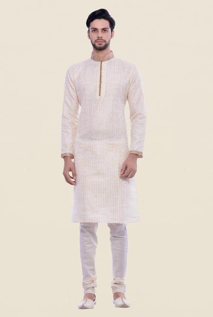 Manyavar Royal Brocade Cream Kurta & Churidar Manyavar Royal Brocade Cream Kurta & Churidar