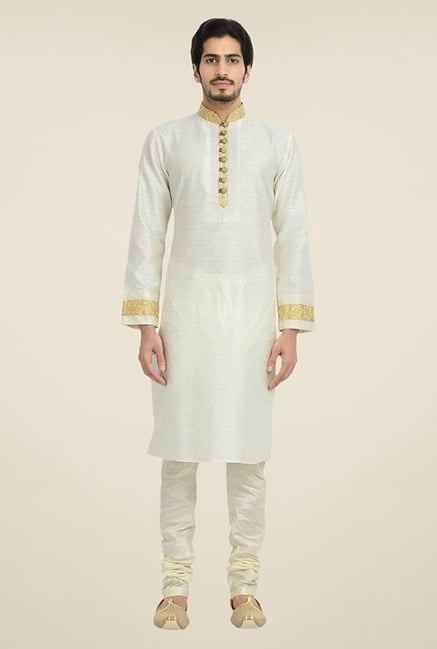 Manyavar Elegant White Textured Kurta & Churidar Manyavar Elegant White Textured Kurta & Churidar
