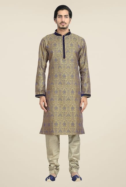 Manyavar Beige Brocade Kurta & Churidar Manyavar Beige Brocade Kurta & Churidar