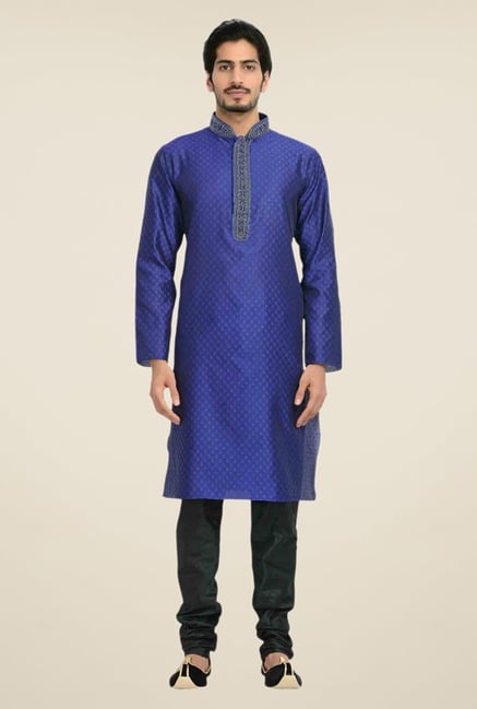 Manyavar Trendy Blue Jacquard Kurta & Churidar Manyavar Trendy Blue Jacquard Kurta & Churidar