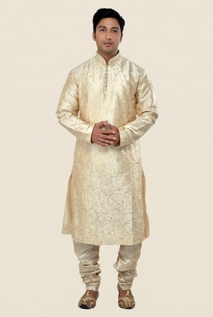 Manyavar Beige Embroidered Kurta & Churidar Manyavar Beige Embroidered Kurta & Churidar