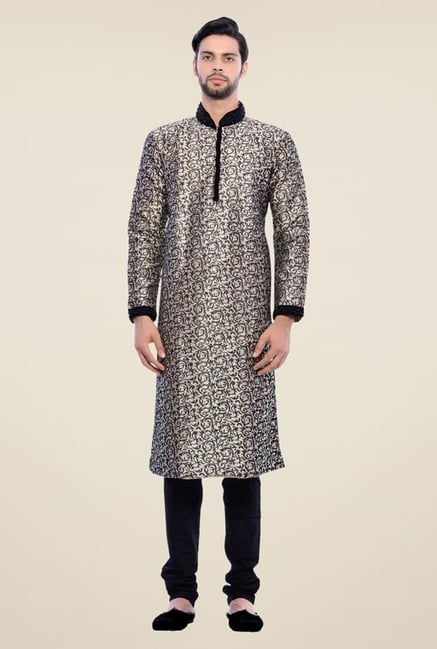 Manyavar Trendy Black & Beige Self Design Kurta & Churidar Manyavar Trendy Black & Beige Self Design Kurta & Churidar