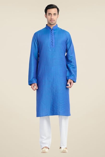 Manyavar Trendy Blue & White Kurta & Pyjama Manyavar Trendy Blue & White Kurta & Pyjama