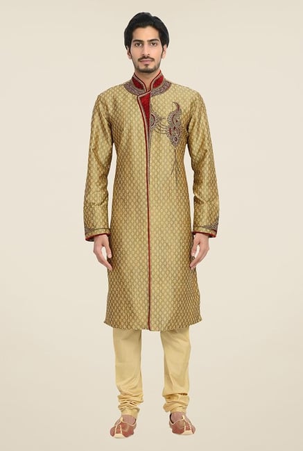 Manyavar Exquisite Brown & Beige Brocade Kurta & Churidar Manyavar Exquisite Brown & Beige Brocade Kurta & Churidar