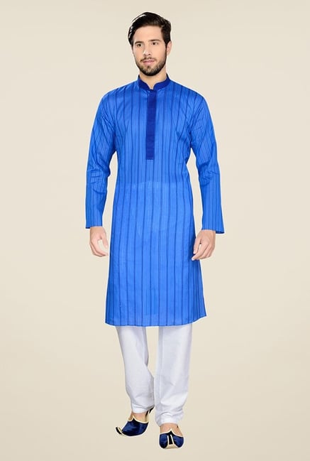 Manyavar Casual Blue Cotton Kurta & Pyjama Manyavar Casual Blue Cotton Kurta & Pyjama