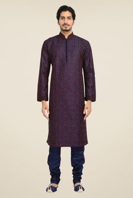 Manyavar Blue Self Design Kurta & Churidar Manyavar Blue Self Design Kurta & Churidar