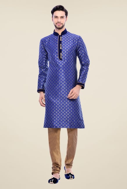 Manyavar Blue Jacquard Kurta & Churidar Manyavar Blue Jacquard Kurta & Churidar