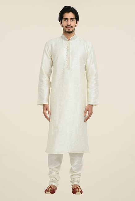 Manyavar Classic Off White Self Design Kurta & Churidar Manyavar Classic Off White Self Design Kurta & Churidar