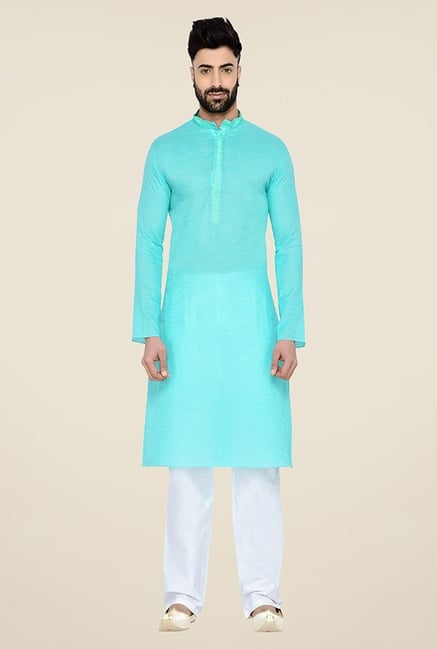 Manyavar Casual Sky Blue & White Kurta & Pyjama Manyavar Casual Sky Blue & White Kurta & Pyjama