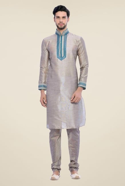 Manyavar Trendy Grey Textured Kurta & Churidar Manyavar Trendy Grey Textured Kurta & Churidar