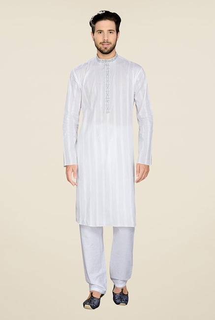 Manyavar White Striped Kurta & Pyjama Manyavar White Striped Kurta & Pyjama