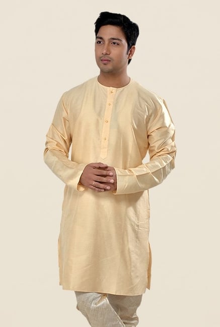 Manyavar Simple Light Beige Solid Kurta Manyavar Simple Light Beige Solid Kurta