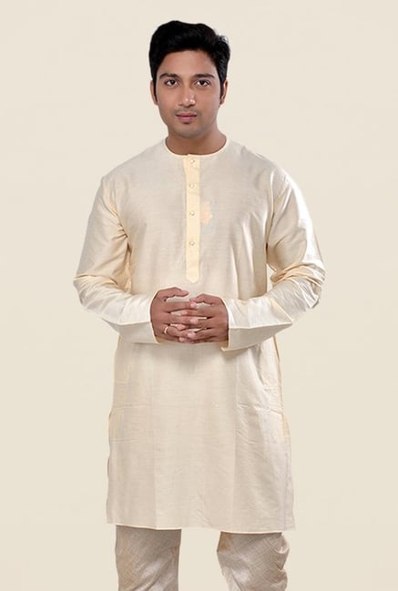 Manyavar Simple Cream Solid Kurta Manyavar Simple Cream Solid Kurta