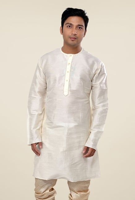 Manyavar Simple Off White Round Neck Solid Kurta Manyavar Simple Off White Round Neck Solid Kurta