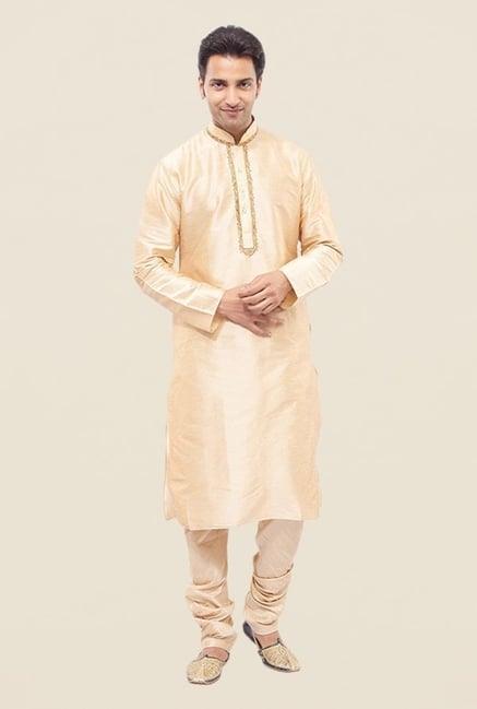 Manyavar Simple Beige Textured Kurta & Churidar Manyavar Simple Beige Textured Kurta & Churidar