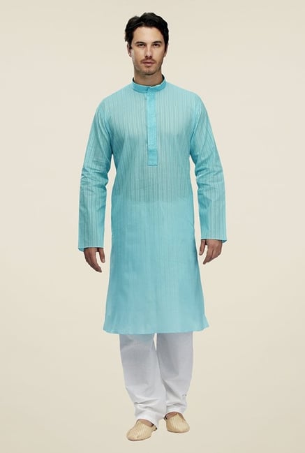 Manyavar Casual Sky Blue & White Kurta & Pyjama Manyavar Casual Sky Blue & White Kurta & Pyjama