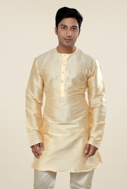 Manyavar Simple Beige Solid Kurta Manyavar Simple Beige Solid Kurta