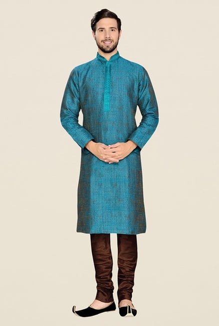 Manyavar Trendy Feroze Blue Jacquard Kurta & Churidar Manyavar Trendy Feroze Blue Jacquard Kurta & Churidar