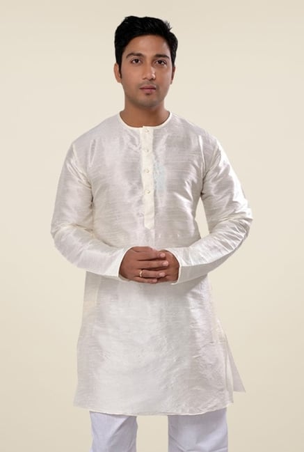 Manyavar Simple Off White Solid Kurta Manyavar Simple Off White Solid Kurta