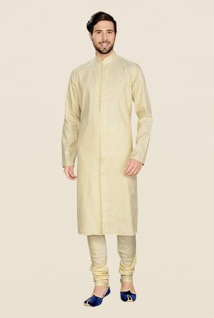 Manyavar Cream Self Design Kurta & Churidar Manyavar Cream Self Design Kurta & Churidar