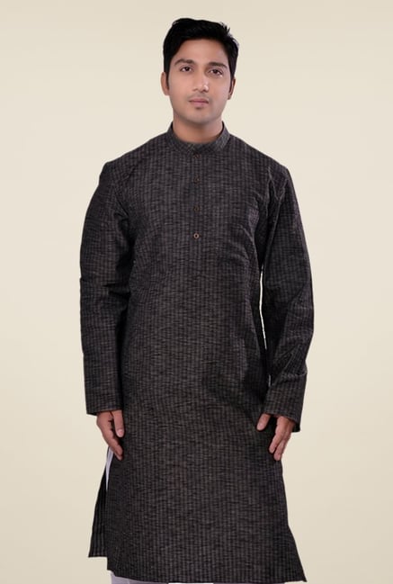 Manyavar Striped Casual Black Kurta Manyavar Striped Casual Black Kurta
