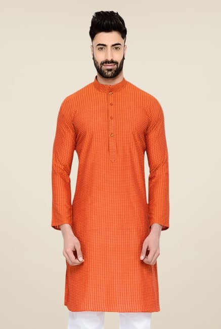 Manyavar Trendy Orange Checks Kurta Manyavar Trendy Orange Checks Kurta
