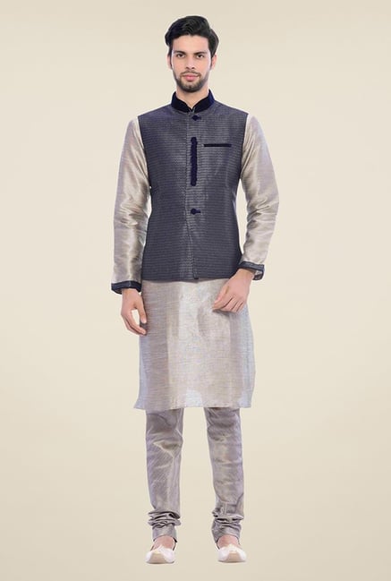 Manyavar Blue & Grey Kurta, Pyjama & Jacket Manyavar Blue & Grey Kurta, Pyjama & Jacket
