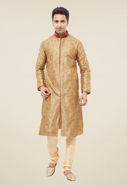 Manyavar Brown Self Design Kurta & Churidar Manyavar Brown Self Design Kurta & Churidar