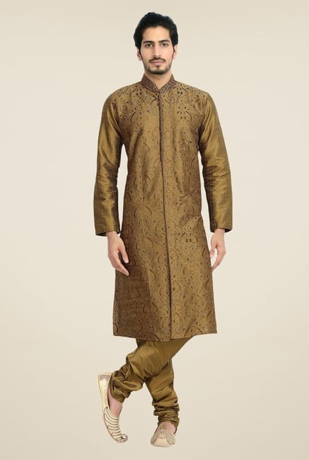 Manyavar Brown Embroidered Kurta & Churidar Manyavar Brown Embroidered Kurta & Churidar