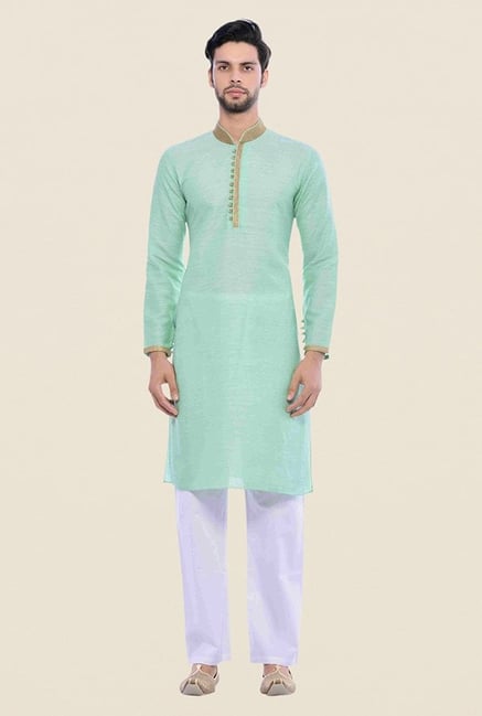 Manyavar Trendy Light Green Kurta & Pyjama Manyavar Trendy Light Green Kurta & Pyjama